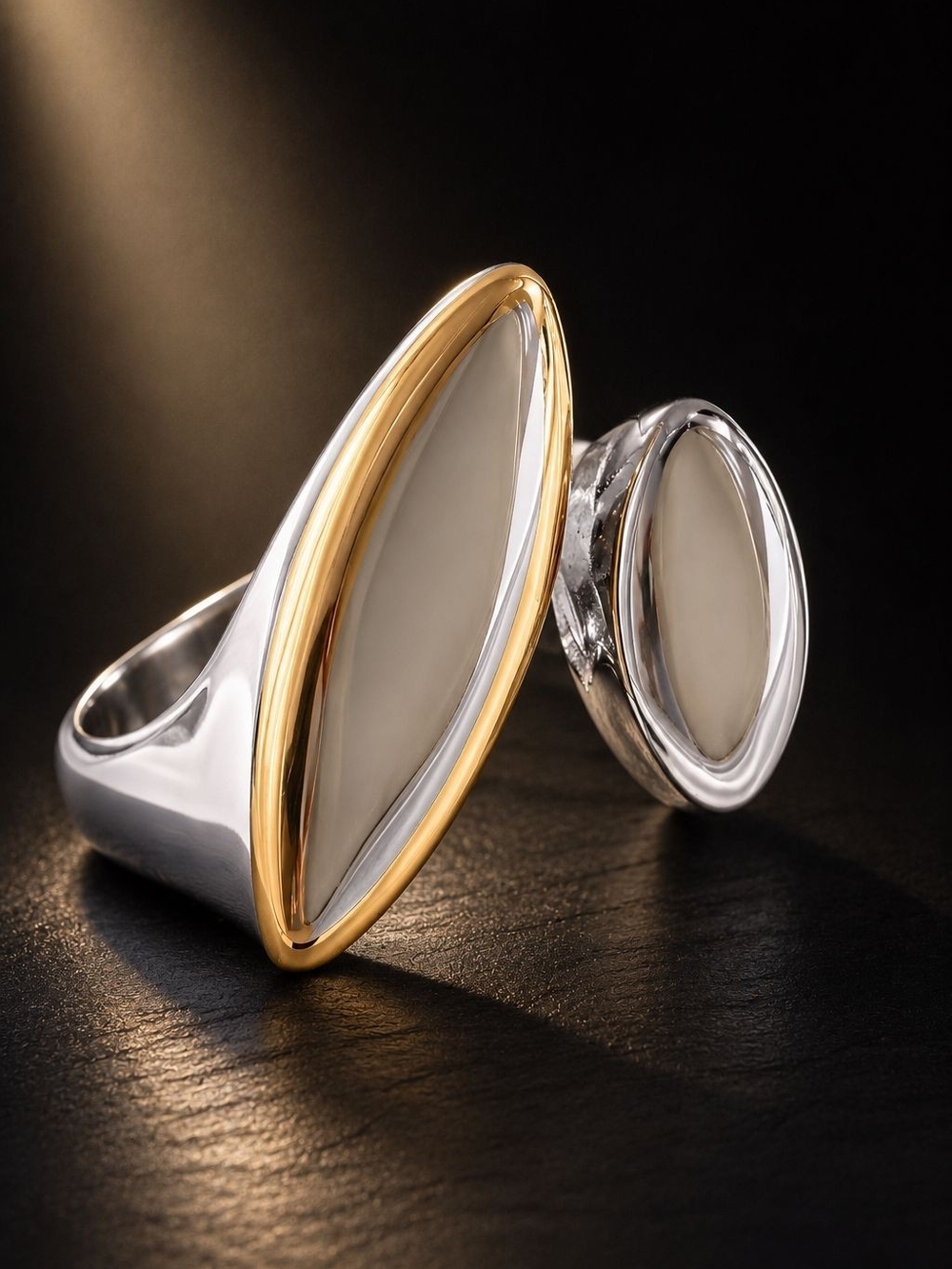 Two-Tone Marquise Mother-of-Pearl Ring in Gold & Silver